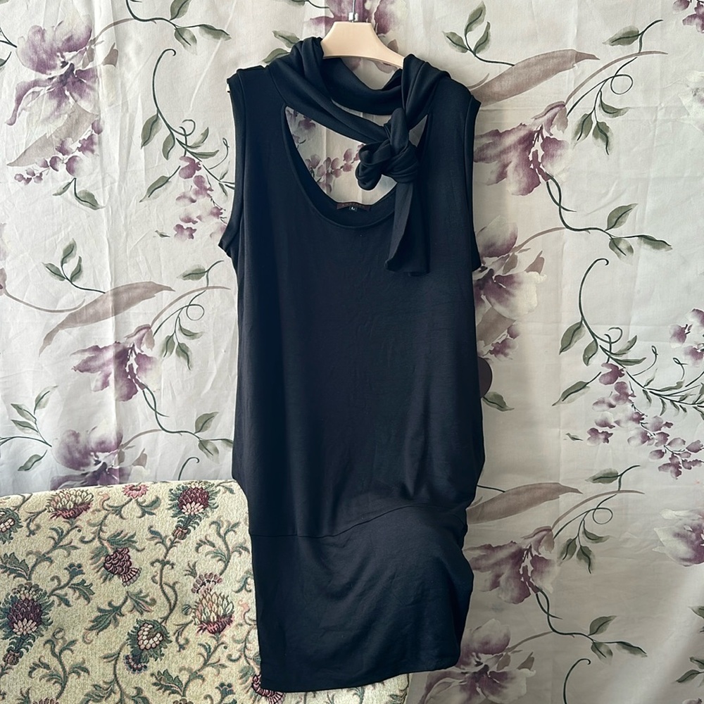 Wrap shoulders Scarf Dress Tunic Pockets side seam Mini midi Sz L- XL stretches